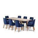 Richmond Smoked Oak Finish Extending Dining Table + 8 Marlene Upholstered Chairs with Oak Legs in Midnight Velvet