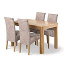 Romsey Natural Oak Extending Dining Table + 4 Scroll Back Chairs in Heritage Mink Velvet with Oak Legs