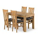 Romsey Natural Solid Oak 4ft 3 Extending Dining Table + 4 Arched Back Natural Solid Oak Chair with Verona Chocolate Fabric Seat