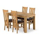 Romsey Natural Solid Oak 4ft 3 Extending Dining Table + 4 Arched Back Natural Solid Oak Chair with Vintage Brown Leather Look Fabric Seat