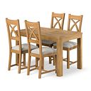 Romsey Natural Solid Oak 4ft 3 Extending Dining Table + 4 Cross Back Natural Solid Oak Chair with Verona Cream Fabric Seat