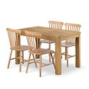 Romsey Natural Solid Oak 4ft 3 Extending Dining Table + 4 Kingham Natural Oak Spindle Chair