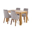 Romsey Natural Solid Oak Extending Dining Table + 4 Marlene Chairs with Oak Legs in Grey Velvet