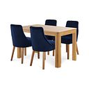 Romsey Natural Solid Oak Extending Dining Table + 4 Marlene Chairs with Oak Legs in Midnight Velvet