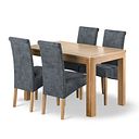 Romsey Natural Oak Extending Dining Table + 4 Scroll Back Chairs in Heritage Granite Velvet