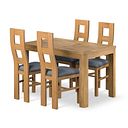 Romsey Natural Solid Oak 4ft 3" Extending Dining Table + 4 Wave Back Natural Solid Oak Chair with Dappled Silver Fabric Seat
