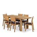 Romsey Natural Solid Oak 4ft 3 Extending Dining Table + 6 Ellison Oak Chair with Vintage Brown Leather Look Fabric Seat