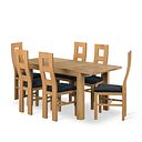 Romsey Natural Solid Oak 4ft 3 Extending Dining Table + 6 Wave Back Natural Solid Oak Chair with Verona Charcoal Fabric Seat