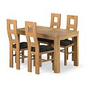 Romsey Natural Solid Oak 4ft 3 Extending Dining Table + 6 Wave Back Natural Solid Oak Chair with Verona Green Fabric Seat