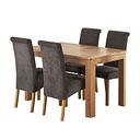 Romsey Natural Solid Oak Extending Dining Table with 4 Scroll Back Plain Charcoal Fabric Chairs