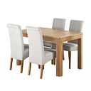 Romsey Natural Solid Oak Extending Dining Table and 4 Scroll Back Plain Grey Fabric Chairs