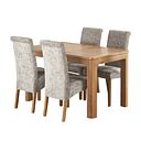 Romsey Natural Solid Oak Extending Dining Table with 4 Scroll Back Plain Truffle Fabric Chairs
