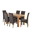 Romsey Natural Solid Oak Extending Dining Table with 6 Scroll Back Plain Charcoal Fabric Chairs