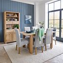 Romsey Natural Solid Oak Extending Dining Table and 6 Scroll Back Plain Grey Fabric Chairs