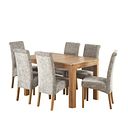 Romsey Natural Solid Oak Extending Dining Table with 6 Scroll Back Plain Truffle Fabric Chairs