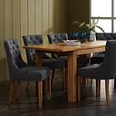 Romsey Natural Solid Oak Extending Dining Table and 6 Vivien Button Back Chair in Grey Fabric
