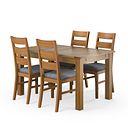 Rushmere Rustic Extending Dining Table and 4 Linear Rustic Oak Chair with Verona Grey Fabric