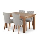 Rushmere Rustic Oak Extending Dining Table + 4 Vivien Button Back Chair in Cream Fabric