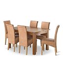 Rushmere Rustic Oak Extending Dining Table + 6 Scroll Back Chairs in Vintage Tan Leather Look Fabric with Oak Legs