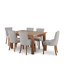 Rushmere Rustic Oak Extending Dining Table + 6 Vivien Button Back Chair in Cream Fabric