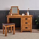 Original Rustic Solid Oak 3 Drawer Dressing Table