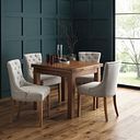 Sherwood Rustic Solid Oak 3ft Extending Table and 4 Vivien Button Back Chair in Cream Fabric