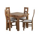 Sherwood Rustic Solid Oak 3ft Extending Table and 4 Wave Back Chairs with Plain Grey Fabric Seats