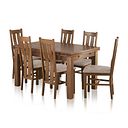 Sherwood Rustic Solid Oak 4ft 7" Extending Table and 6 Arched Back Chairs with Dappled Beige Seats