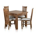 Sherwood Rustic Solid Oak 3ft Extending Table and 4 Arched Back Chairs with Plain Grey Fabric Seats
