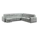 Santorini Modular 6 Seater Power Chaise Left Hand Corner Sofa and Power Headrests in Nomad Pebble Fabric  - GROUP 18