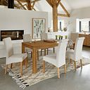 Savannah Hevea Dining Table and 6 Scroll-Back Chairs in Mink Fabric