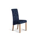 Scroll Back Chair in Brooklyn Hummingbird Blue Crushed Chenille with Oak Legs