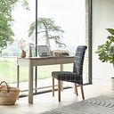 Scroll Back Chair in Checked Slate with Oak Legs