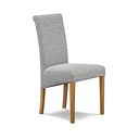 Scroll Back Chair in Conway Grey Fabric with Solid Oak Legs