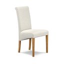 Scroll Back Chair in Conway Stone Fabric with Solid Oak Legs