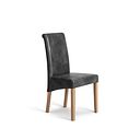 Scroll Back Chair in Vintage Black Leather Look Fabric with Oak Legs