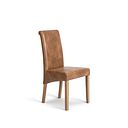 Scroll Back Chair in Vintage Tan Leather Look Fabric with Oak Legs