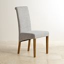 Scroll Back Chair in Plain Grey Fabric with Solid Oak Legs