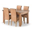 Sherwood Rustic Oak 4ft 7" Extending Dining Table + 4 Scroll Back Chairs in Vintage Tan Leather Look Fabric