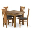 Sherwood Rustic Solid Oak 3ft x 3ft Extending Dining Table + 4 Arched Back Rustic Solid Oak Chair with Verona Chocolate Fabric Seat