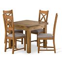 Sherwood Rustic Solid Oak 3ft x 3ft Extending Dining Table + 4 Cross Back Rustic Solid Oak Chair with Dappled Beige Fabric Seat