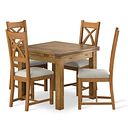 Sherwood Rustic Solid Oak 3ft x 3ft Extending Dining Table + 4 Cross Back Rustic Solid Oak Chair with Verona Mocha Fabric Seat
