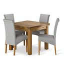 Sherwood Rustic Solid Oak 3ft x 3ft Extending Dining Table + 4 Scroll Back Chair in Conway Grey Fabric with Solid Oak Legs