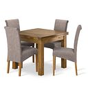 Sherwood Rustic Solid Oak 3ft x 3ft Extending Dining Table + 4 Scroll Back Chair in Dappled Beige Fabric  with Solid Oak Legs