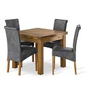 Sherwood Rustic Solid Oak 3ft x 3ft Extending Dining Table + 4 Scroll Back Chair in Vintage Black Leather Look Fabric with Oak Legs