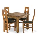 Sherwood Rustic Solid Oak 3ft x 3ft Extending Dining Table + 4 Wave Back Rustic Solid Oak Chair with Verona Green Fabric Seat