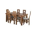 Sherwood Rustic Solid Oak 6ft Extending Table and 6 Wave Back Rustic Oak with Plain Grey Fabric Seats