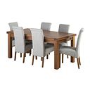Sherwood Rustic Solid Oak 6ft Extending Table with 6 Scroll Back Plain Grey Fabric Chairs