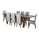 Sherwood Rustic Solid Oak 6ft x 3ft Extending Table with 8 Scroll Back Plain Grey Fabric Chairs