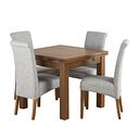 Sherwood Rustic Solid Oak 3ft Extending Table and 4 Scroll Back Plain Grey Fabric Chairs
